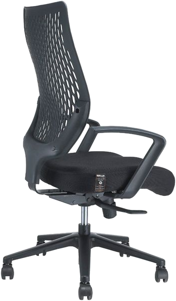 Rear view of a chair showing the flexing backrest structure