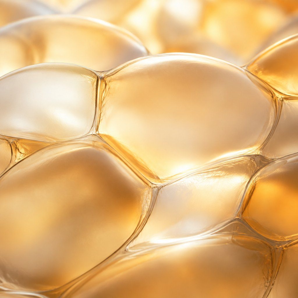 Macro view of translucent air-filled cushion chambers backlit in warm amber