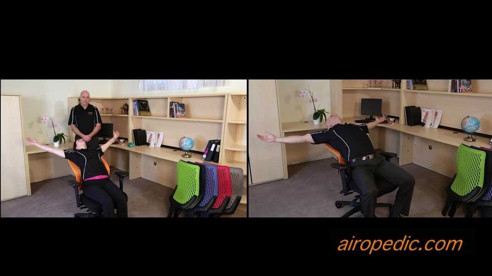 Chest strength exercise demonstrated in an Airopedic chair